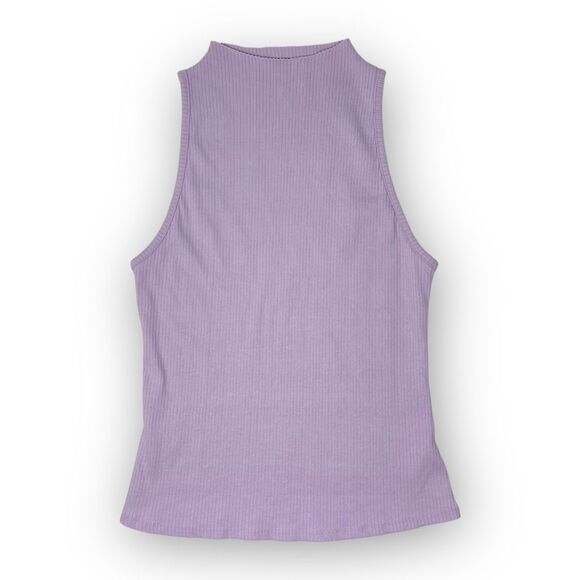 Maeve by Anthropologie Shirt Lavender Ribbed Stretch Mock Neck Tank Women Medium - Picture 1 of 11